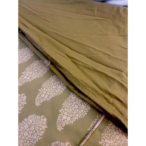 Pottery Barn GORGEOUS rare Queen Cotton Blend Reversible Duvet Cover. Green Pri - Picture 3 of 8